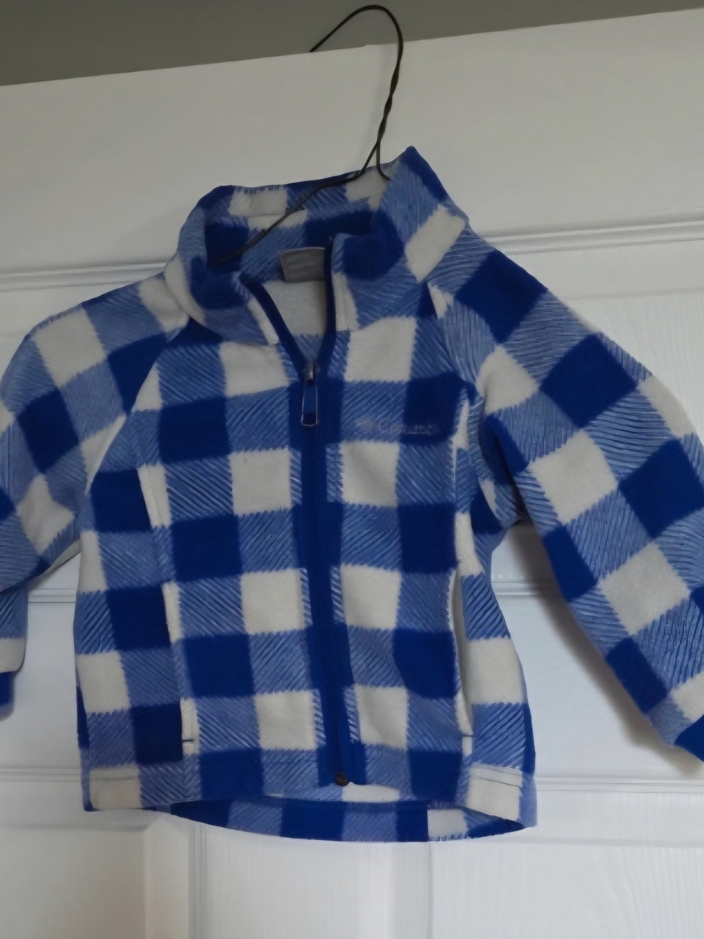 Columbia Blue and White Check Fleece Zip-Up Hoodie for Kids